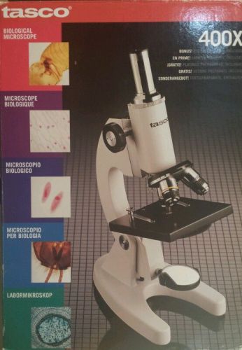Tasco 400x biological microscope lm400  orig box, manual, prepared slides, cover for sale