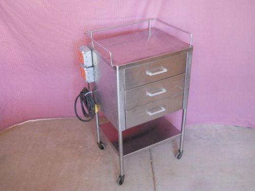 Blickman medical or 3 drawer utility cart stand table stainless steel w/ power. for sale