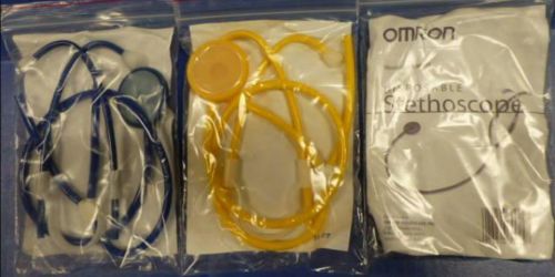 Lot Of 3 Disposable STETHOSCOPES -  Omron - Professional Grade Yellow / Blue