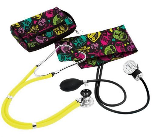 Prestige Medical Sprague Stethoscope BP Cuff Combo Kit Black Owls Case NIB