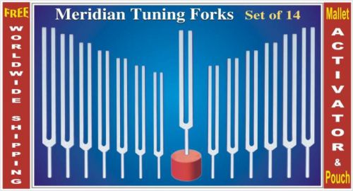 14 Meridian Accupuncture Tuning Forks w Activator+Pouch