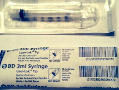 Syringe bd 3ml sterile (six included) free ship!! luer-lok tip sealed no needle for sale