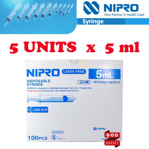 5 x 5ml Nipro Syringe Luer slip Tip Hypodermic Needle Sterile Latex Free 5 cc