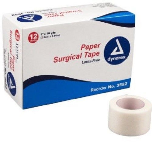 Dynarex 1&#034;x10 yrds Paper Surgical Tape, 12 Rolls, Latex Free, DYN3552