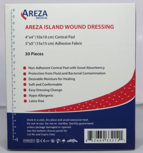 Bordered gauze (island dressing) 15 cm x 15 cm adhesive; 4&#034;x4&#034; pad  (box of 30) for sale