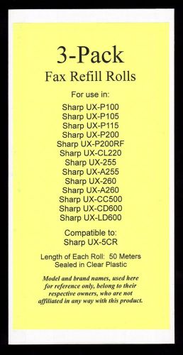 3-pack UX-5CR Fax Refills for Sharp UX-P200 UX-CL220 UX-CC500 UX-CD600 UX-LD600