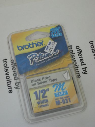NIP brother P-touch tape 1/2&#034; Black on Silver M-931 m931 label labeling