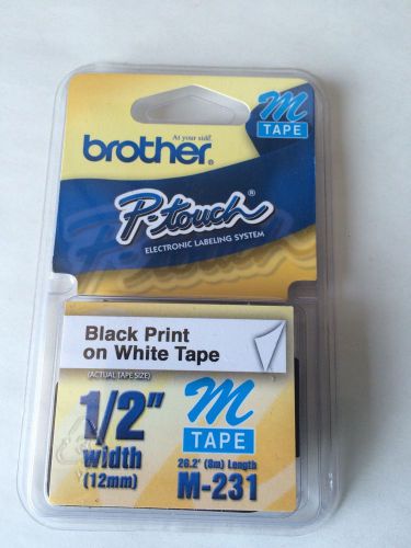 Brother M231 p-touch label tape black print on white tape 1/2&#034; M tapes M-231