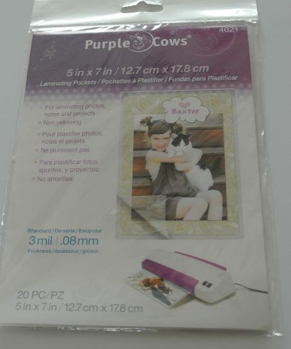 Purple Cows Laminating Pockets 20 Clear Pouches 5 x 7 Inches  2 Packages