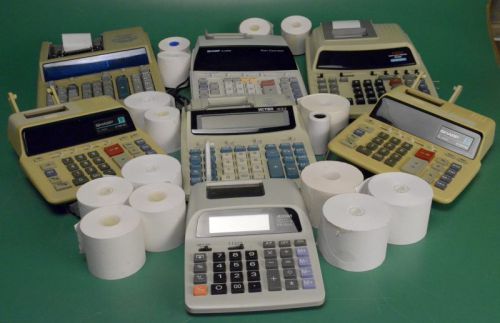Lot of Seven Printing Calculators - Mixed lot - All Power on - 15 Used Rolls