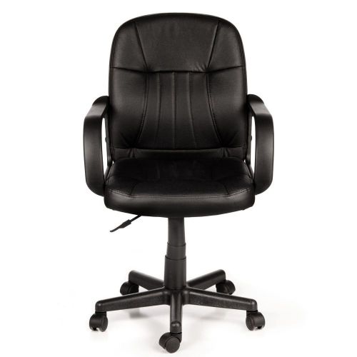 Leather Mid-Back Office Comfortable Chair Black