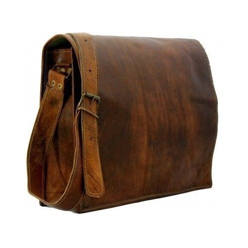 Full flap unisex classic vintage laptop leather messenger bag satchel dark brown for sale