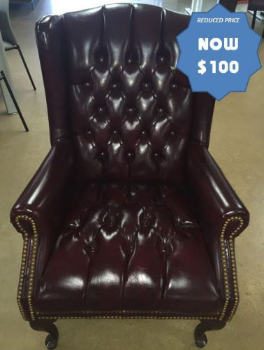 Mahogany Oxblood leather vinyl wing back office Chairs (5 available)