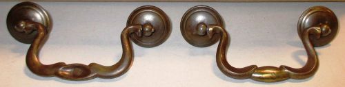 2 Used Vintage Brass Plated Drawer/Cabinet Pulls - 3 1/2&#034; Boring Pattern