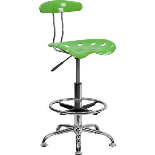 Vibrant Spicy Lime &amp; Chrome Drafting Stool w/ Tractor Seat - Kid&#039;s Office Chair
