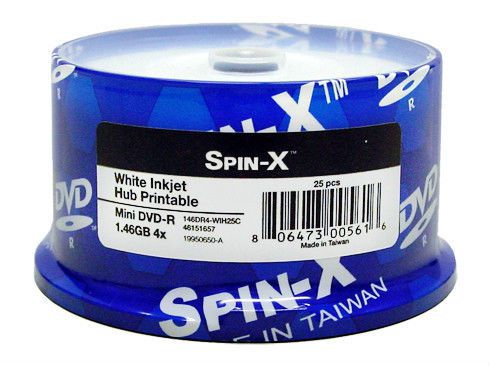 25 prodisc mini 4x dvd-r white inkjet hub printable recordable dvd free ship for sale