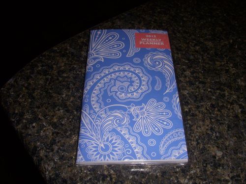 New-2015 Weekly Planner Datebook Pocket/Purse size 6.5&#034;x3.5&#034; Blue Floral