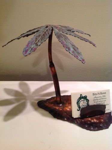 BEAUTIFUL WATERFIRED COPPERWORKS PALM TREE DESK BUSINESS CARD HOLDER HARD TO FIN