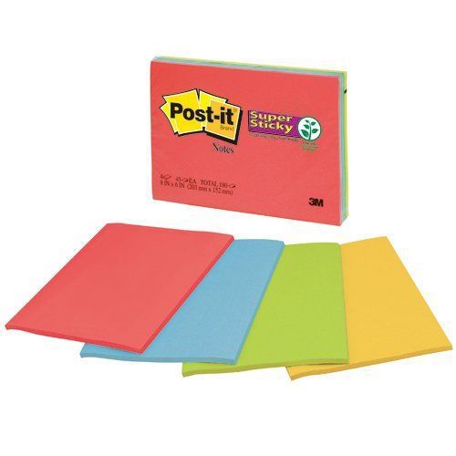 Post-it Super Sticky Notes--Assorted  5 7/8 x 7 7/8 Inches  45-Sheet Pad (4 Pack