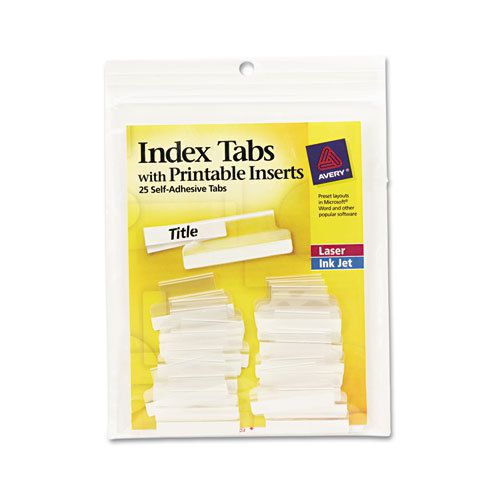 Self-adhesive tabs with white printable inserts, one inch, clear tab, 25/pack for sale