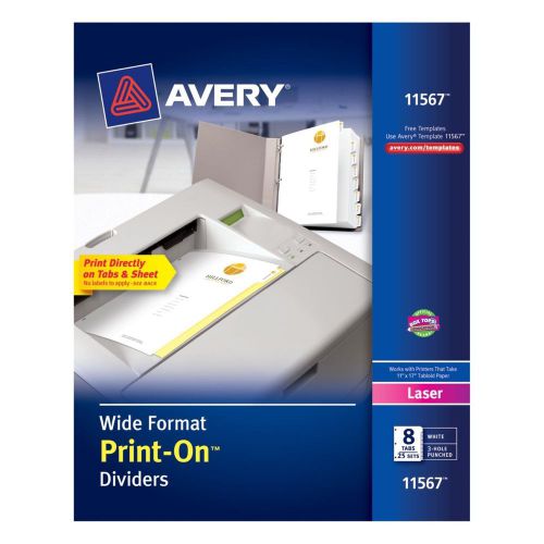 NEW Avery Wide Format Print-On Dividers, White, 8 Tabs, 25 Sets (11567)