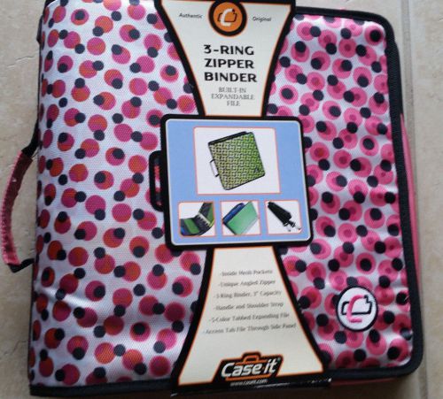 Case-it 3-ring zipper binder pink black dot d-145 brand new 12 x 13 x 3 for sale