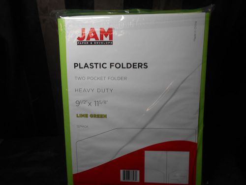 JAM Paper 9 1/2&#034; x 11 5/8&#034; Plastic Heavy Duty Lime Green 12PK