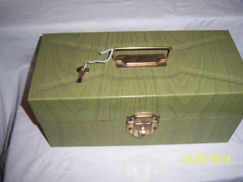 Vintage Ballonoff Steel Sheet Metal Olive Wood Grain Lock Box/Keepsake