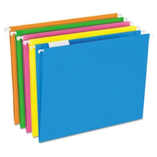 Esselte 81672 Reinforced Hanging Folders, 1/5 Tab, Letter, Glow Assorted, 25/box