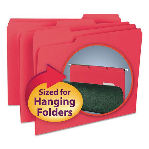 Interior file folders, 1/3 cut top tab, letter, red, 100/box for sale