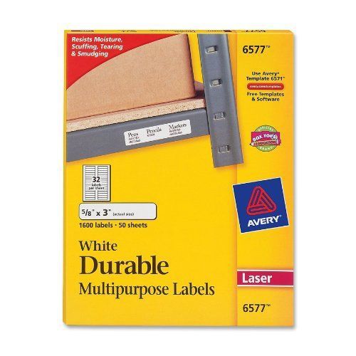 Avery permanent durable i.d. label - 0.62&#034; width x 3&#034; length - 1600 / (ave6577) for sale