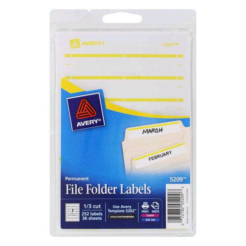 Avery File Folder Labels, 1/3 Cut, Yellow, Pack of 252  05209 FF3Y