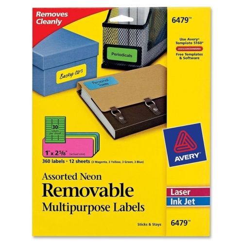 Avery multipurpose label -1&#034;wx2.63&#034;l -360/pk - laser, inkjet - assorted for sale