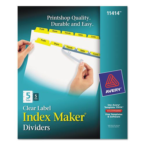 Index Maker Divider w/Color Tabs, Yellow 5-Tab, Letter, 5 Sets/Pack