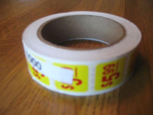 1 Roll of 1000 Square 1&#034; Yellow/Red $5.99 Pricing Price Point Labels Stickers