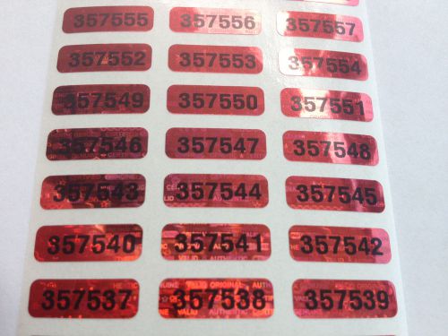 QTY 100-SERIAL NUMBERED RED TINTED HOLOGRAM SECURITY VOID LABELS STICKERS