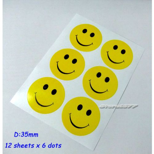 Label 35mm Yellow Black Happy Sticker Circle Smile (12 Sheets x 6 Dots) YS063