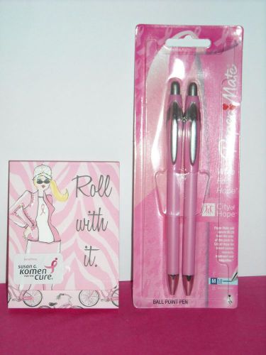 (#2524) &#034;Breast Cancer Awareness&#034; 2pk Pink PAPERMATE Pens &amp; 75 pg Mini Notebook
