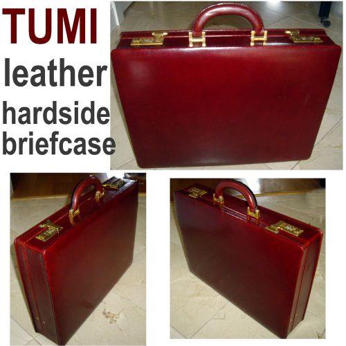 TUMI Burgundy Leather Dual Locking  Attache Hard Side Legal Briefcase ~ZOOM Pics
