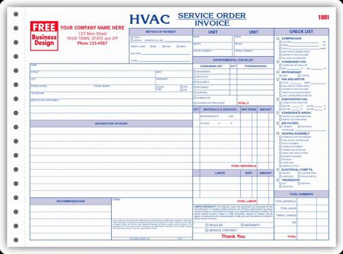 HAVC Service Orders 3-Part Imprinted Forms   11 x 8 1/2    500ea
