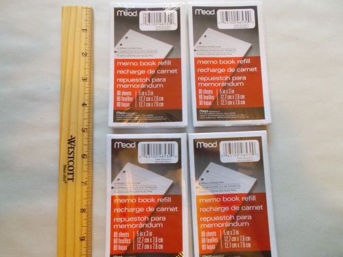 Mead Memo Book Refill Paper 5&#034; x 3&#034; 4 packs = 320 sheets 6 hole punched new