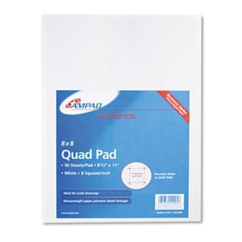 Ampad 22005 20lb Quadrille Pad W/8 Squares/inch, Letter, White, 50 Sheets/pad