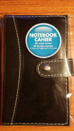 New 3.3&#034; x 5.7&#034;  Compact Notebook. 80 Ruled Sheets. Black Cover/Button Strap
