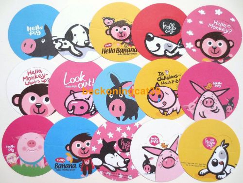 Cute Animal Round Memo Note 15pcs Dog Puppy Pig Monkey Chick English Logo JAPAN