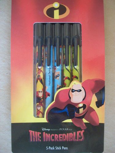 Disney The Incredibles Set Of 5 Stick Pens By National Design, NEW IN PACKAGE!!!