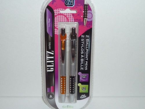 GLITZ SERIES EASY FLOW BALLPOINT PENS 2 PACK BLUE/BLACK INK