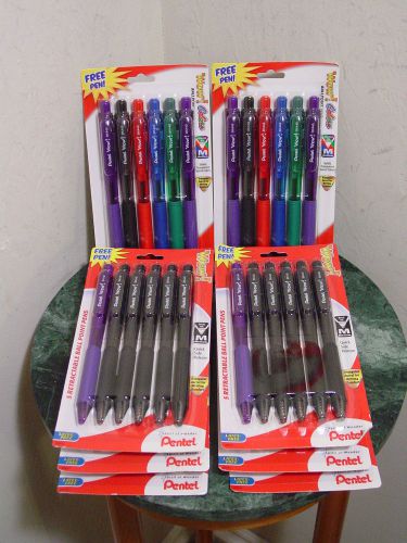 8- 6ct new pentel wow! retractable ballpoint pen black &amp; variety colors for sale
