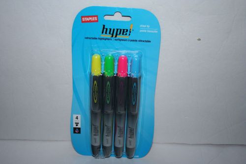 New staples hype 4 retractable highlighters chisel tip-13206 assorted colors for sale