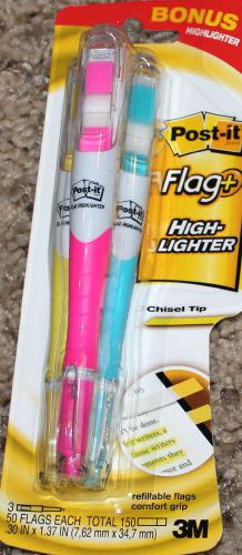 NEW 3 Pack Post-It Flag+ Highlighters Chisel Tip Yellow Blue Pink 689-HL2(B)