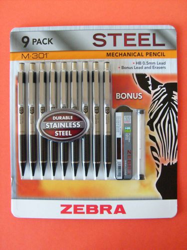 Zebra - M-301 Mechanical Pencil, 0.5 mm, Stainless Steel - 9 Pencils Bonus Pack
